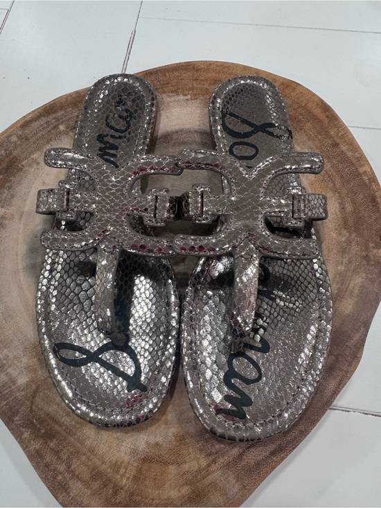 Sam Edelman Shoes - Sam Edelman Metallic Snake-Embossed Silver Thong Sandals Size 9